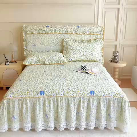 91家纺网 家纺一手货源 找家纺 十个点 2024新款印花夹棉蕾丝单床裙-玲珑 玲珑