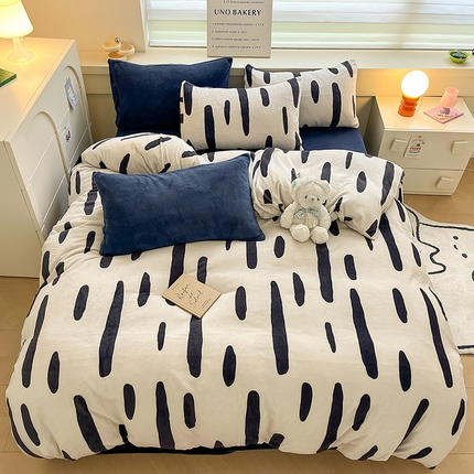 91家纺网 家纺一手货源 找家纺 （总）三朵家纺 2023新款北欧系列牛奶绒印花四件套