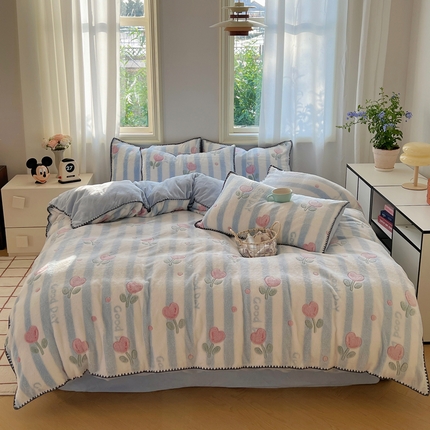 91家纺网 家纺一手货源 找家纺 （总）三朵家纺 2023新款高克重雪花绒绒混搭系列四件套