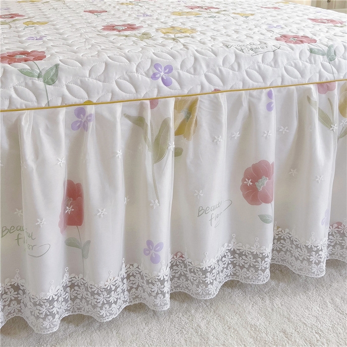 91家纺网 家纺一手货源 找家纺 十个点 2024新款印花夹棉蕾丝单床裙-玲珑 素锦