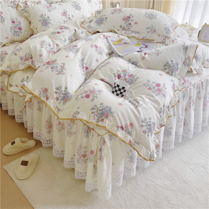 91家纺网 家纺一手货源 找家纺 十个点 2024新款印花夹棉蕾丝四件套 诗雨