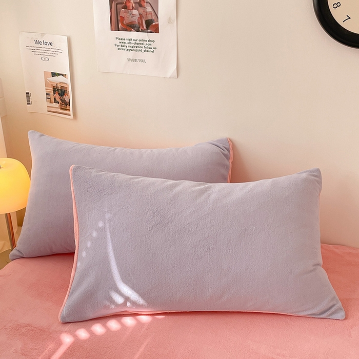 91家纺网 家纺一手货源 找家纺 眠帛家居 2023新款加厚牛奶绒双拼四件套 浅紫-奶油粉