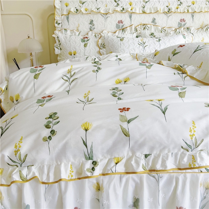 91家纺网 家纺一手货源 找家纺 十个点 2024新款印花夹棉蕾丝四件套 静香