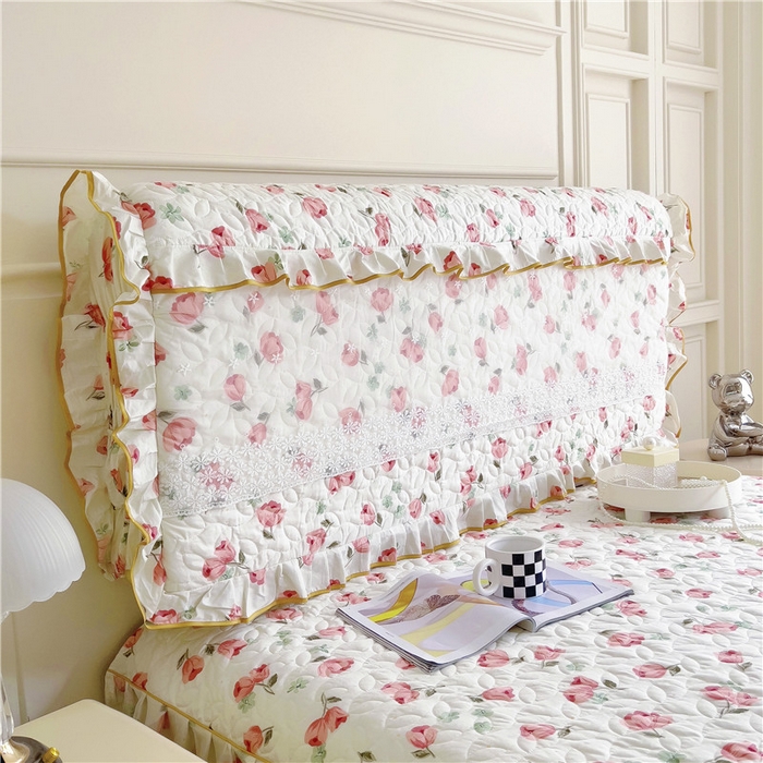 91家纺网 家纺一手货源 找家纺 十个点 2024新款印花夹棉蕾丝床头罩-玲珑 心语