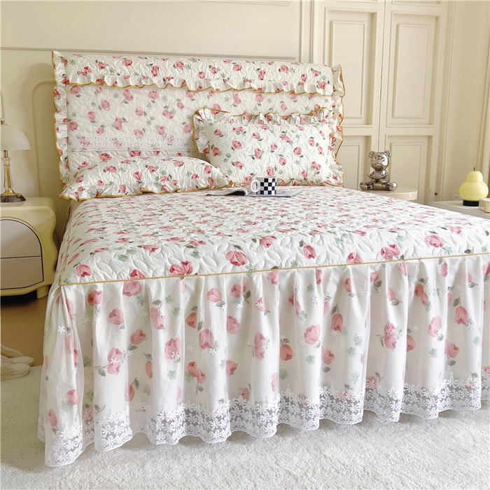 91家纺网 家纺一手货源 找家纺 十个点 2024新款印花夹棉蕾丝单床裙-玲珑 心语