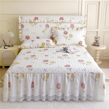 十个点 2024新款印花夹棉蕾丝单床裙-玲珑 素锦