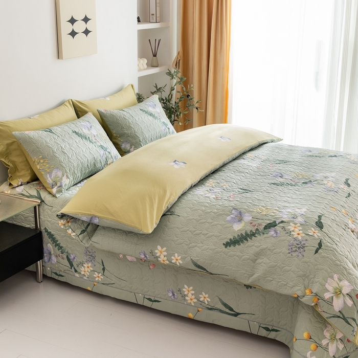 91家纺网 家纺一手货源 找家纺 优乐家纺 2023新款夹棉绗缝套件及单品系列-四件套  晗蕊初开-绿