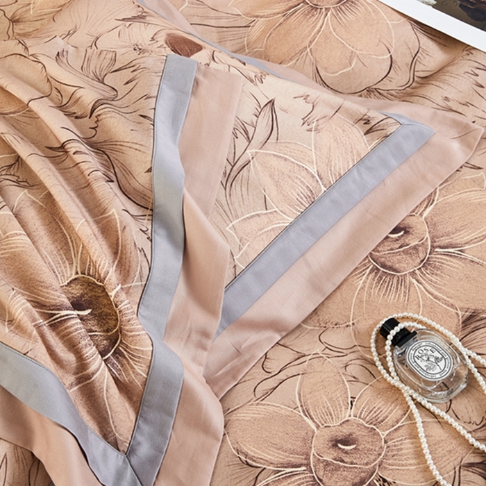 91家纺网 家纺一手货源 找家纺 2023新品天丝棉磨毛暖阳绒四件套 绽放 咖