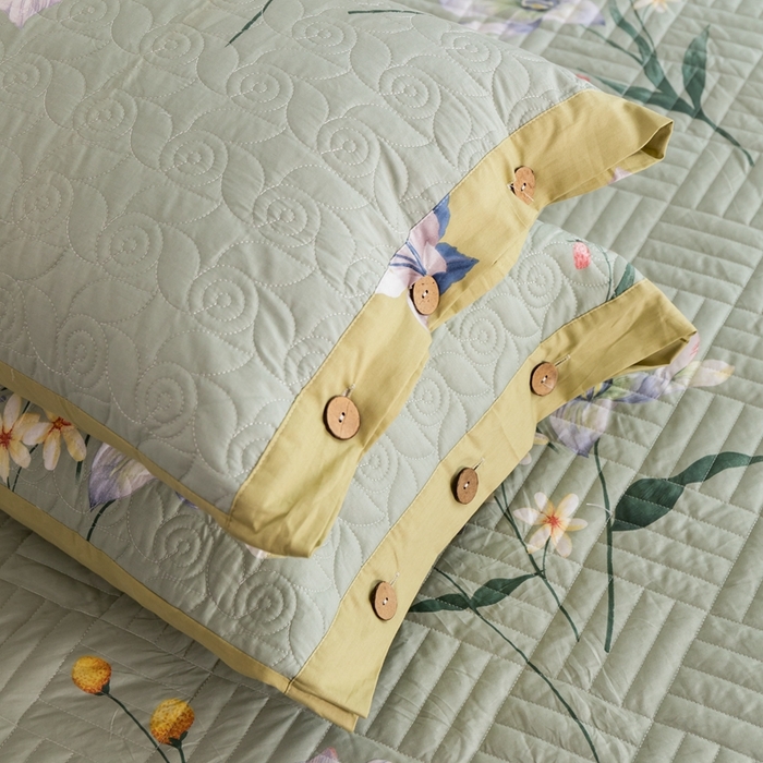 91家纺网 家纺一手货源 找家纺 优乐家纺 2023新款夹棉绗缝套件及单品系列-单枕套 晗蕊初开-绿