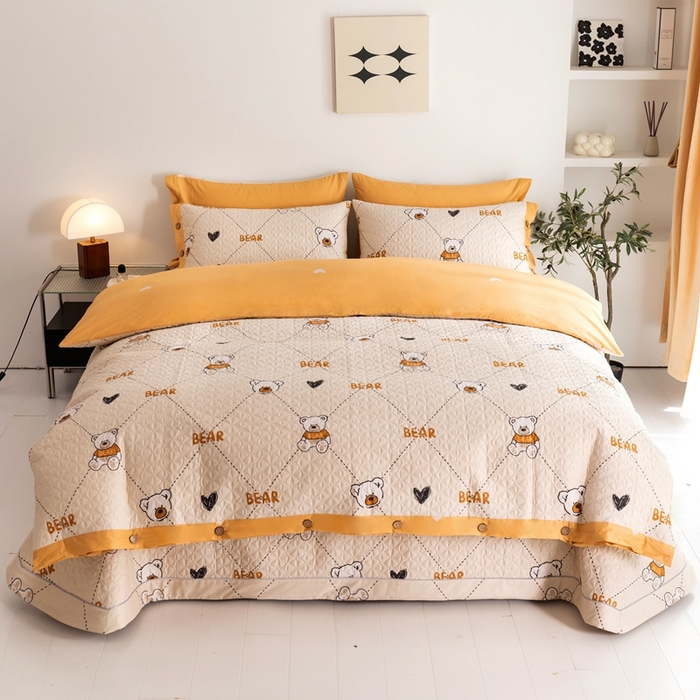 91家纺网 家纺一手货源 找家纺 优乐家纺 2023新款夹棉绗缝套件及单品系列-四件套  奇妙熊