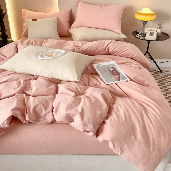 91家纺网 家纺一手货源 找家纺 (总)价格下调 三沁2023新款直播爆款A类全棉纯棉水洗棉简约纯色系四件套（床单直角）