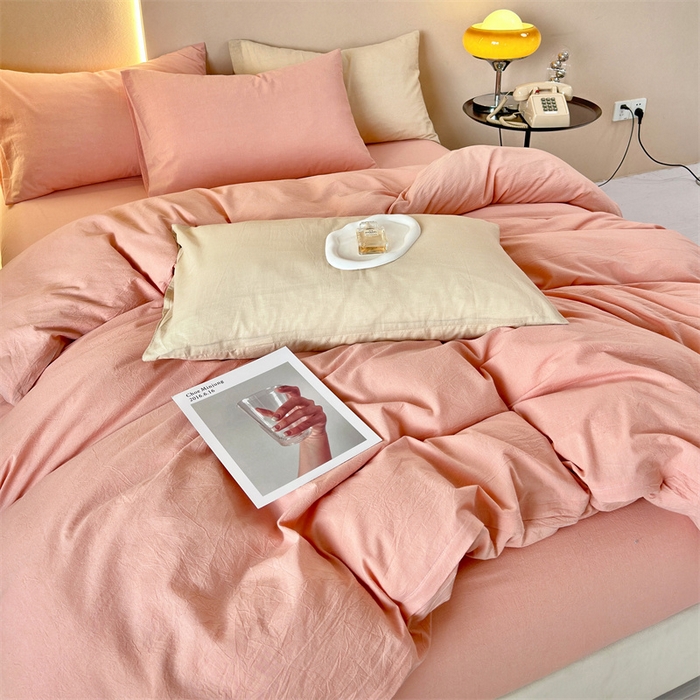 91家纺网 家纺一手货源 找家纺 (总)价格下调 三沁2023新款直播爆款A类全棉纯棉水洗棉简约纯色系四件套（床单直角）