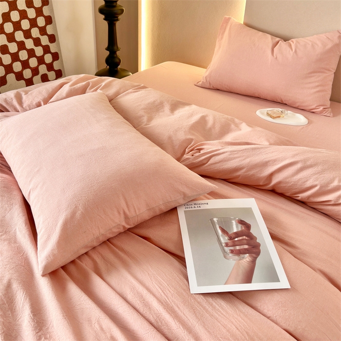 91家纺网 家纺一手货源 找家纺 (总)价格下调 三沁2023新款直播爆款A类全棉纯棉水洗棉简约纯色系四件套（床单直角）