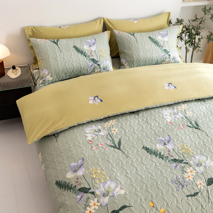 91家纺网 家纺一手货源 找家纺 优乐家纺 2023新款夹棉绗缝套件及单品系列-单被套 晗蕊初开-绿