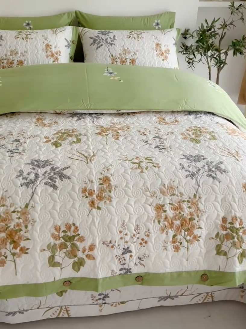 91家纺网 家纺一手货源 找家纺 优乐家纺 2023新款夹棉绗缝套件及单品系列-四件套  如梦花季