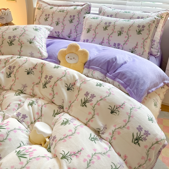 91家纺网 家纺一手货源 找家纺 安哆啦 2024新款高克重牛奶绒混搭四件套 春天里