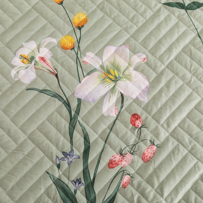 91家纺网 家纺一手货源 找家纺 优乐家纺 2023新款夹棉绗缝套件及单品系列-单床笠 晗蕊初开-绿