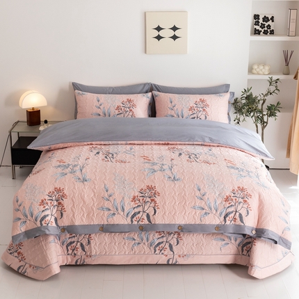 优乐家纺 2023新款夹棉绗缝套件及单品系列-四件套  晗蕊初开-粉