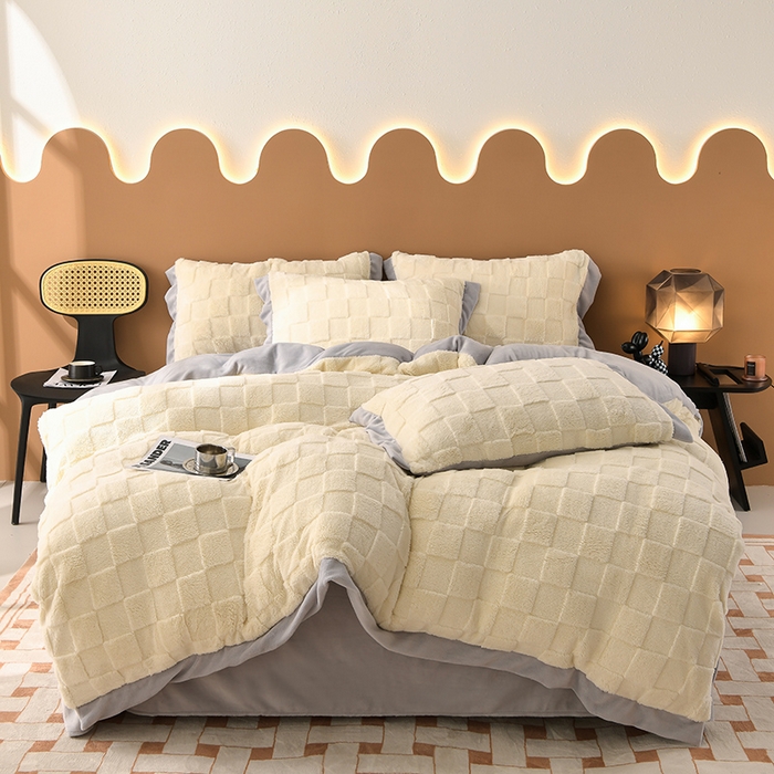 91家纺网 家纺一手货源 找家纺 澳梵家居 2023新款轻奢款宽边塔芙绒四件套 格调-奶白