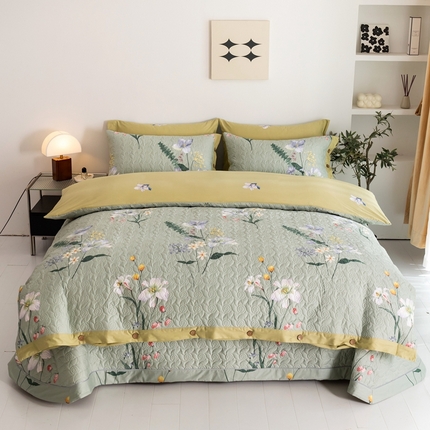 优乐家纺 2023新款夹棉绗缝套件及单品系列-四件套  晗蕊初开-绿