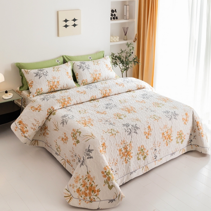 91家纺网 家纺一手货源 找家纺 优乐家纺 2023新款夹棉绗缝套件及单品系列-单床盖 如梦花季