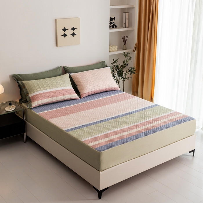 91家纺网 家纺一手货源 找家纺 优乐家纺 2023新款夹棉绗缝套件及单品系列-单床笠 莫卡