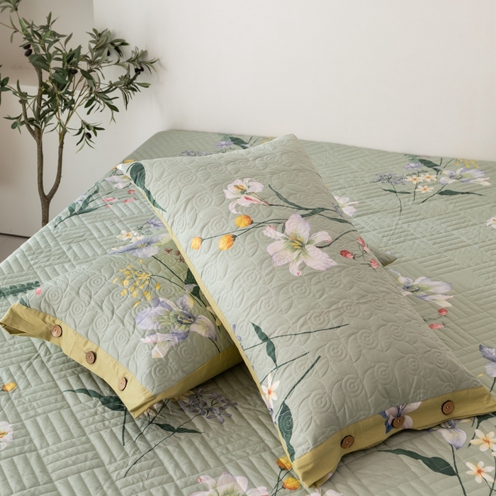 91家纺网 家纺一手货源 找家纺 优乐家纺 2023新款夹棉绗缝套件及单品系列-单枕套 晗蕊初开-绿