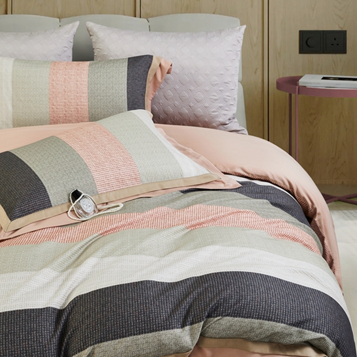 91家纺网 家纺一手货源 找家纺 2023新品天丝棉磨毛暖阳绒四件套 简格 咖