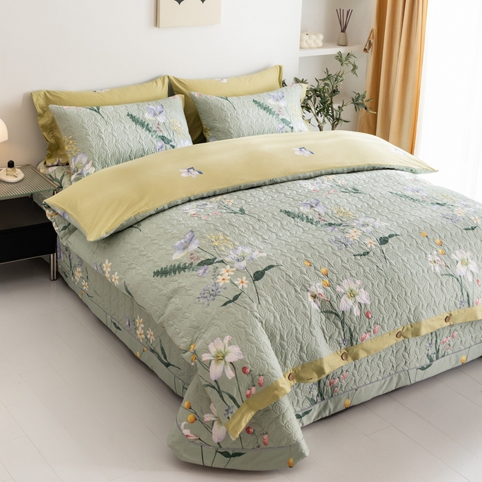 91家纺网 家纺一手货源 找家纺 优乐家纺 2023新款夹棉绗缝套件及单品系列-四件套  晗蕊初开-绿