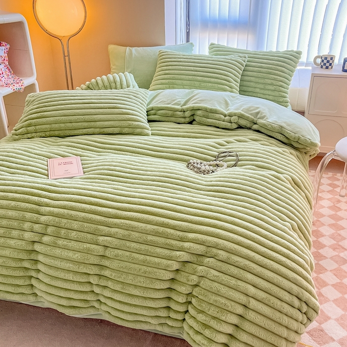 91家纺网 家纺一手货源 找家纺 慕尚家纺 2025新款抽条兔毛四件套 安雅-抹茶绿