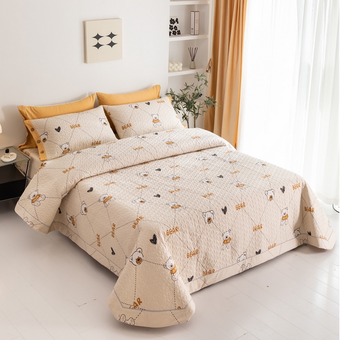 91家纺网 家纺一手货源 找家纺 优乐家纺 2023新款夹棉绗缝套件及单品系列-单床盖 奇妙熊