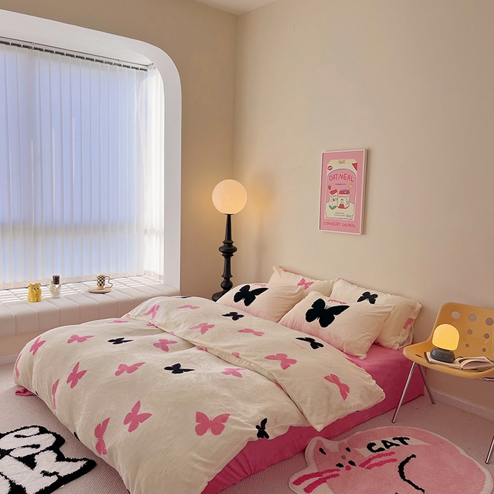 91家纺网 家纺一手货源 找家纺 红馆 2023新款A类230g牛奶绒四件套--千禧辣妹风 幻蝶