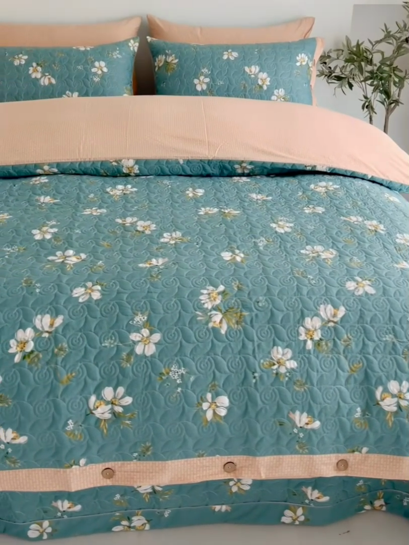 91家纺网 家纺一手货源 找家纺 优乐家纺 2023新款夹棉绗缝套件及单品系列-四件套  仙草