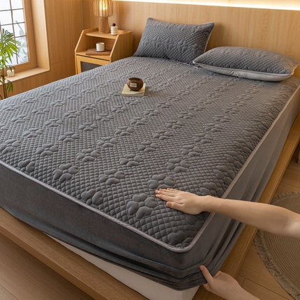 给笠 2023新款A类夹棉牛奶绒床笠三件套 花漫系列 牛奶绒-花漫雅灰