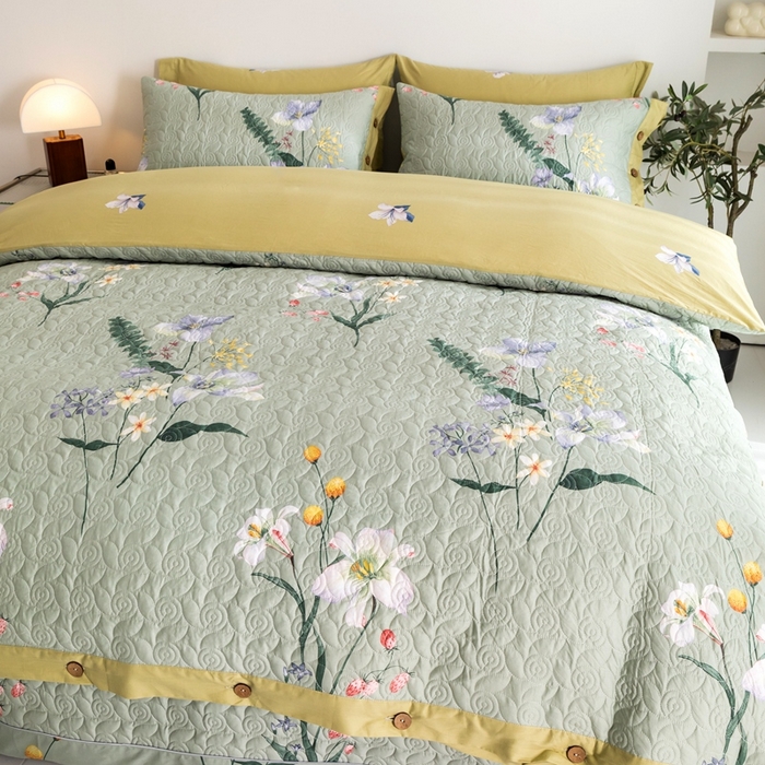 91家纺网 家纺一手货源 找家纺 优乐家纺 2023新款夹棉绗缝套件及单品系列-单被套 晗蕊初开-绿