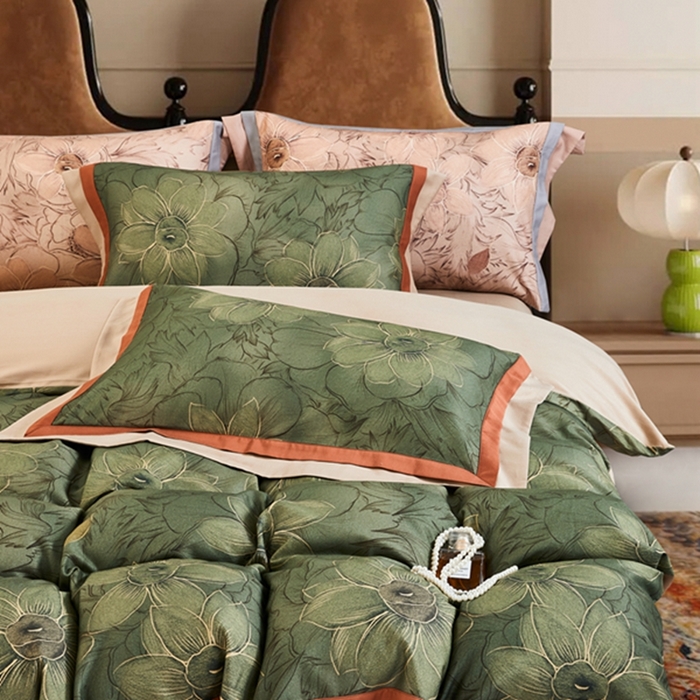 91家纺网 家纺一手货源 找家纺 2023新品天丝棉磨毛暖阳绒四件套 绽放 绿