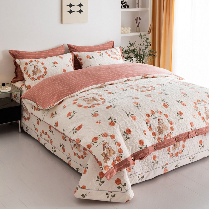 91家纺网 家纺一手货源 找家纺 优乐家纺 2023新款夹棉绗缝套件及单品系列-四件套  一世情缘