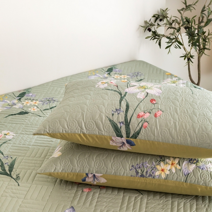 91家纺网 家纺一手货源 找家纺 优乐家纺 2023新款夹棉绗缝套件及单品系列-单枕套 晗蕊初开-绿