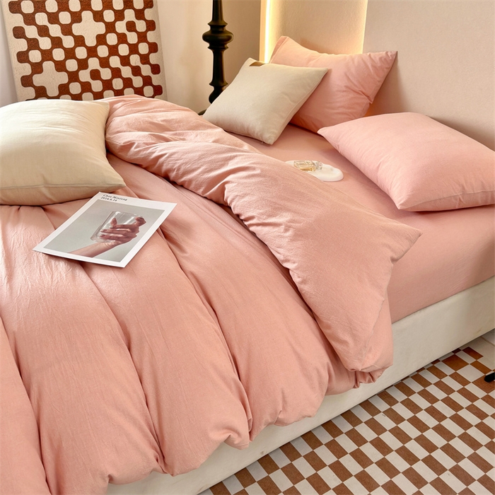 91家纺网 家纺一手货源 找家纺 (总)价格下调 三沁2023新款直播爆款A类全棉纯棉水洗棉简约纯色系四件套（床单直角）