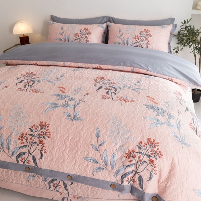 91家纺网 家纺一手货源 找家纺 优乐家纺 2023新款夹棉绗缝套件及单品系列-单被套 晗蕊初开-粉