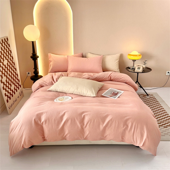 91家纺网 家纺一手货源 找家纺 (总)价格下调 三沁2023新款直播爆款A类全棉纯棉水洗棉简约纯色系四件套（床单直角）