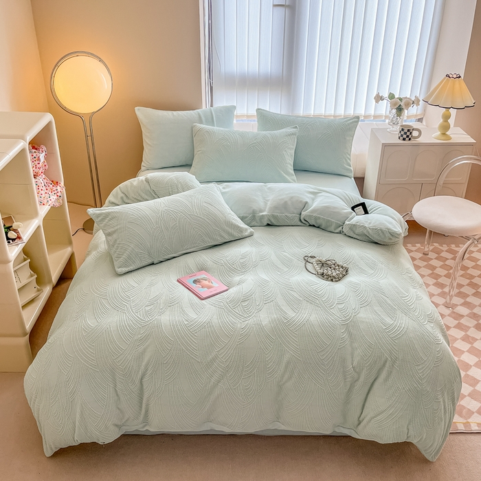 91家纺网 家纺一手货源 找家纺 慕尚家纺 2025新款慕尚雕花绒四件套 雪莉尔-浅绿