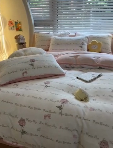 91家纺网 家纺一手货源 找家纺 安哆啦 2024新款高克重牛奶绒混搭四件套 晚安玫瑰