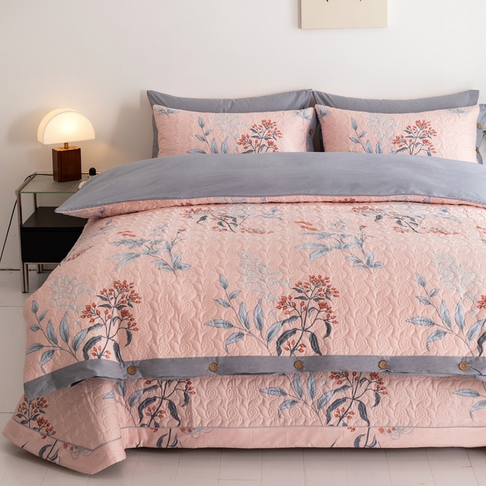 91家纺网 家纺一手货源 找家纺 优乐家纺 2023新款夹棉绗缝套件及单品系列-单被套 晗蕊初开-粉