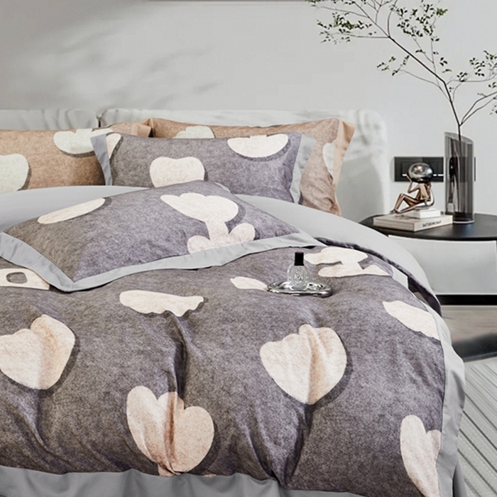 91家纺网 家纺一手货源 找家纺 2023新品天丝棉磨毛暖阳绒四件套 郁金香 灰