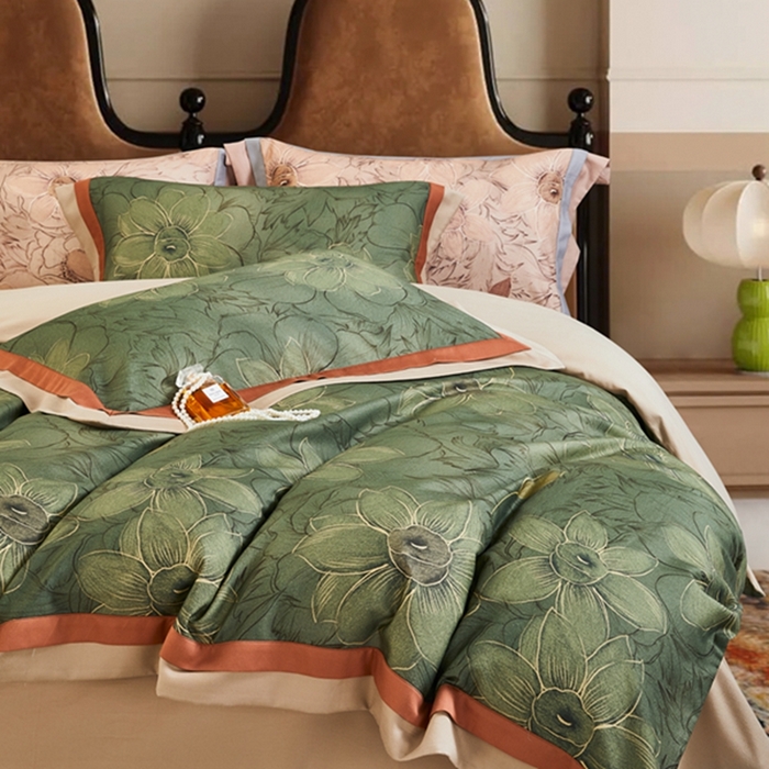 91家纺网 家纺一手货源 找家纺 2023新品天丝棉磨毛暖阳绒四件套 绽放 绿