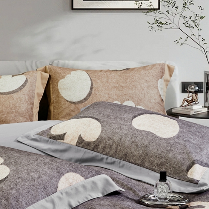 91家纺网 家纺一手货源 找家纺 2023新品天丝棉磨毛暖阳绒四件套 郁金香 灰