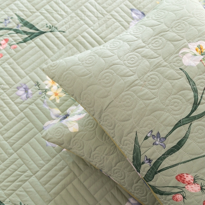 91家纺网 家纺一手货源 找家纺 优乐家纺 2023新款夹棉绗缝套件及单品系列-单枕套 晗蕊初开-绿