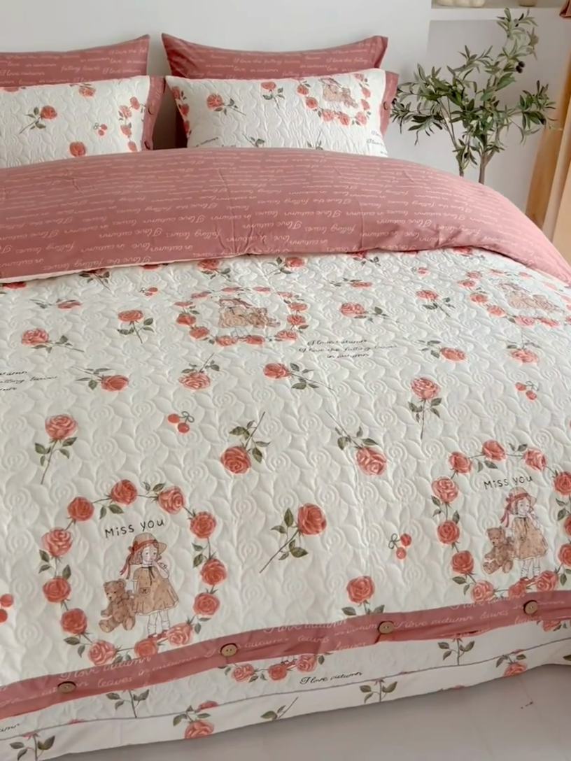 91家纺网 家纺一手货源 找家纺 优乐家纺 2023新款夹棉绗缝套件及单品系列-四件套  一世情缘