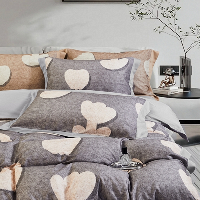 91家纺网 家纺一手货源 找家纺 2023新品天丝棉磨毛暖阳绒四件套 郁金香 灰